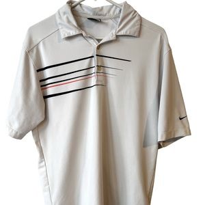 Nike Men's White Polo with Black and Red Stripe Detail